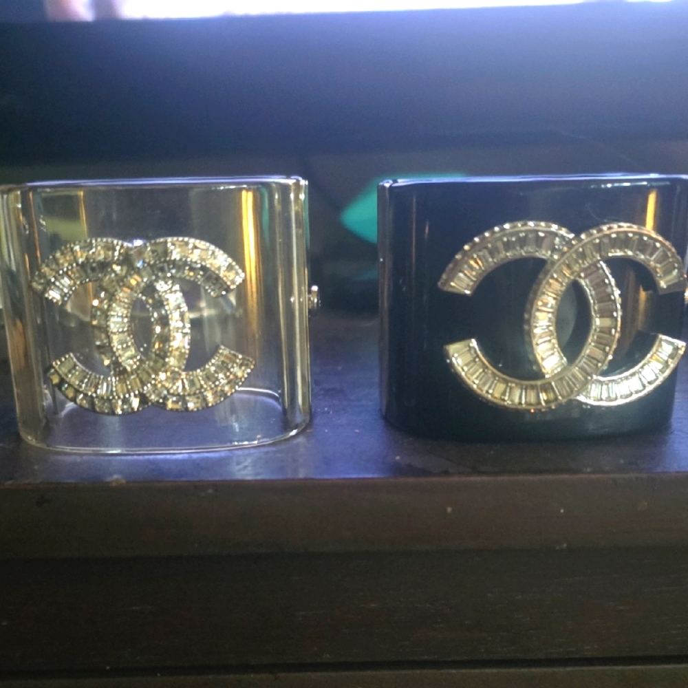 CHANEL Black and Silver Cuff Bracelet Duo $225 Each